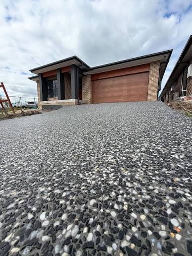 Exposed aggregate driveway at a newly built home